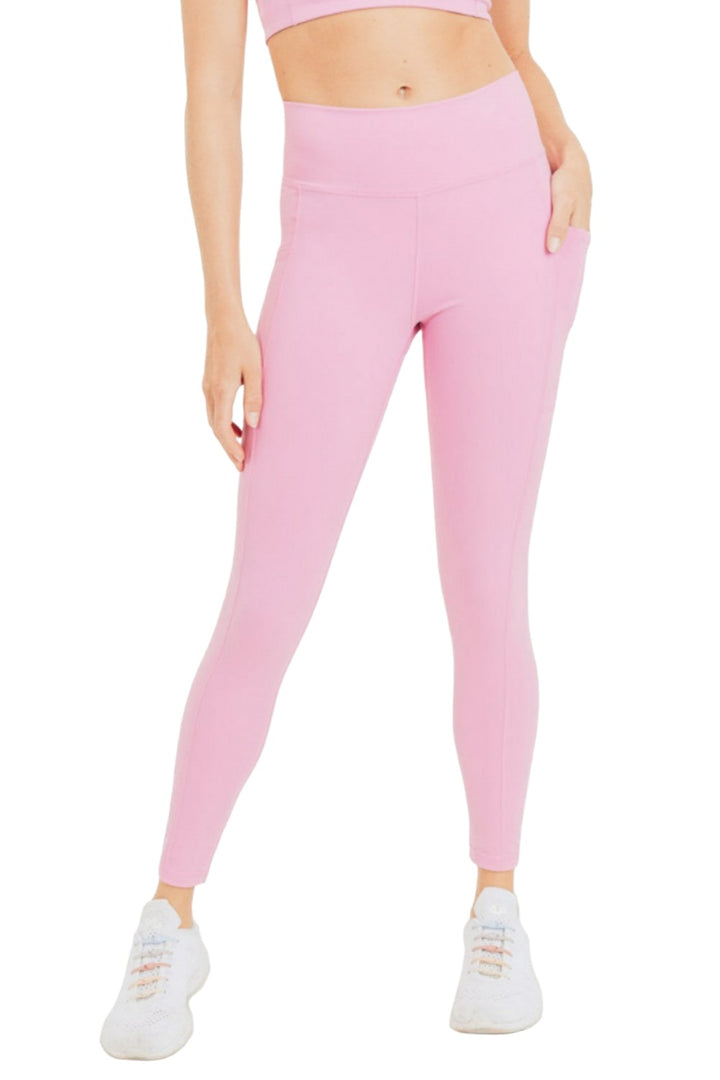 Mono B Lycra-Blend Essential Sweetheart Back High Waist Leggings APH2757 - Pink - Front View