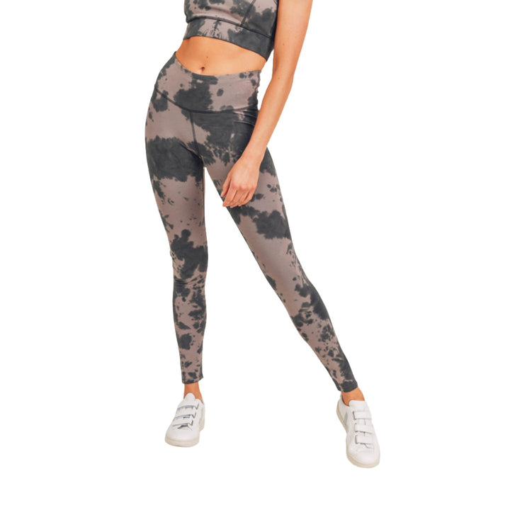 Mono B Tie Dye High Waist Legging APH2789 - Black/Olive - Front View