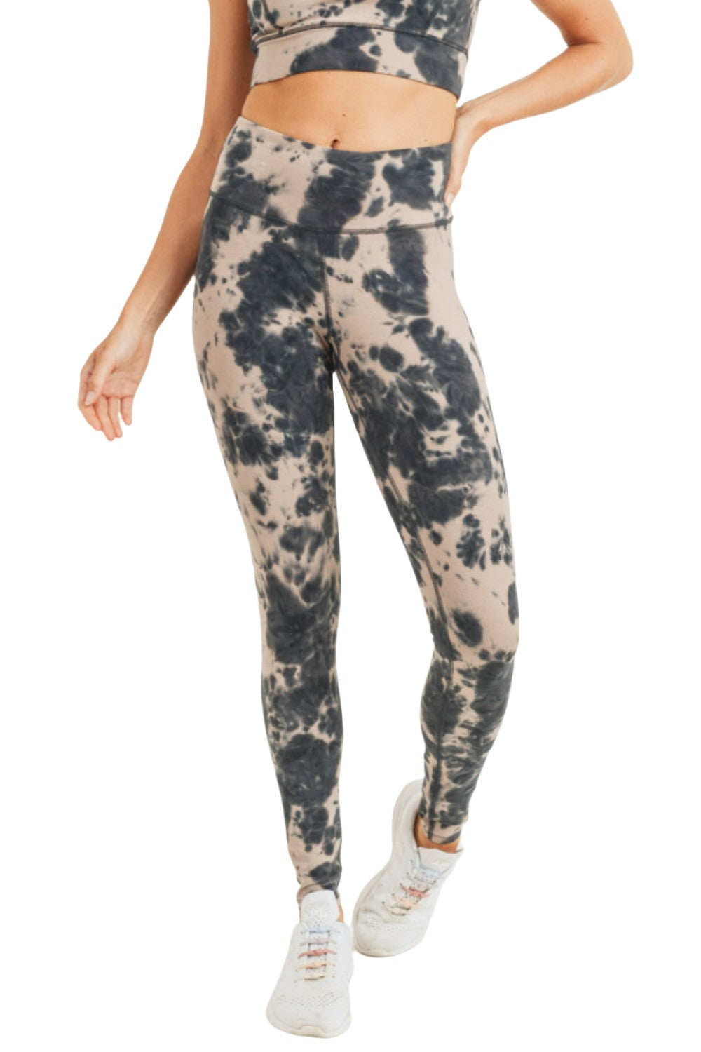 Mono B Tie Dye High Waist Legging APH2789 - Mushroom/Black - Front View