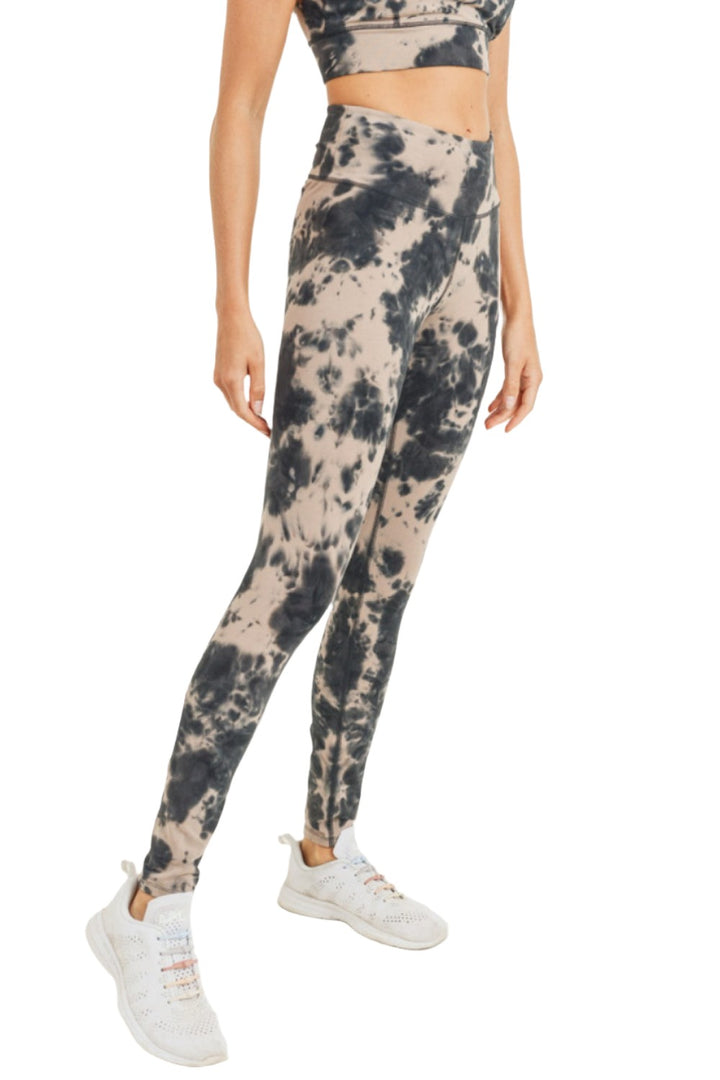Mono B Tie Dye High Waist Legging APH2789 - Mushroom/Black - Front View