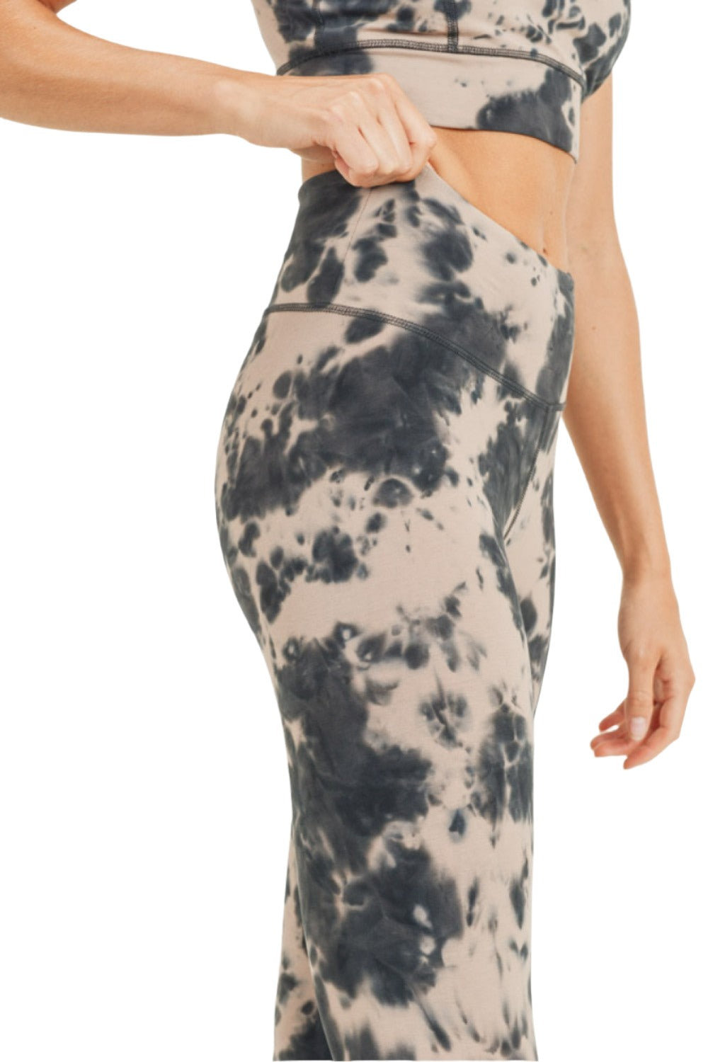 Mono B Tie Dye High Waist Legging APH2789 - Mushroom/Black - Side Rear View
