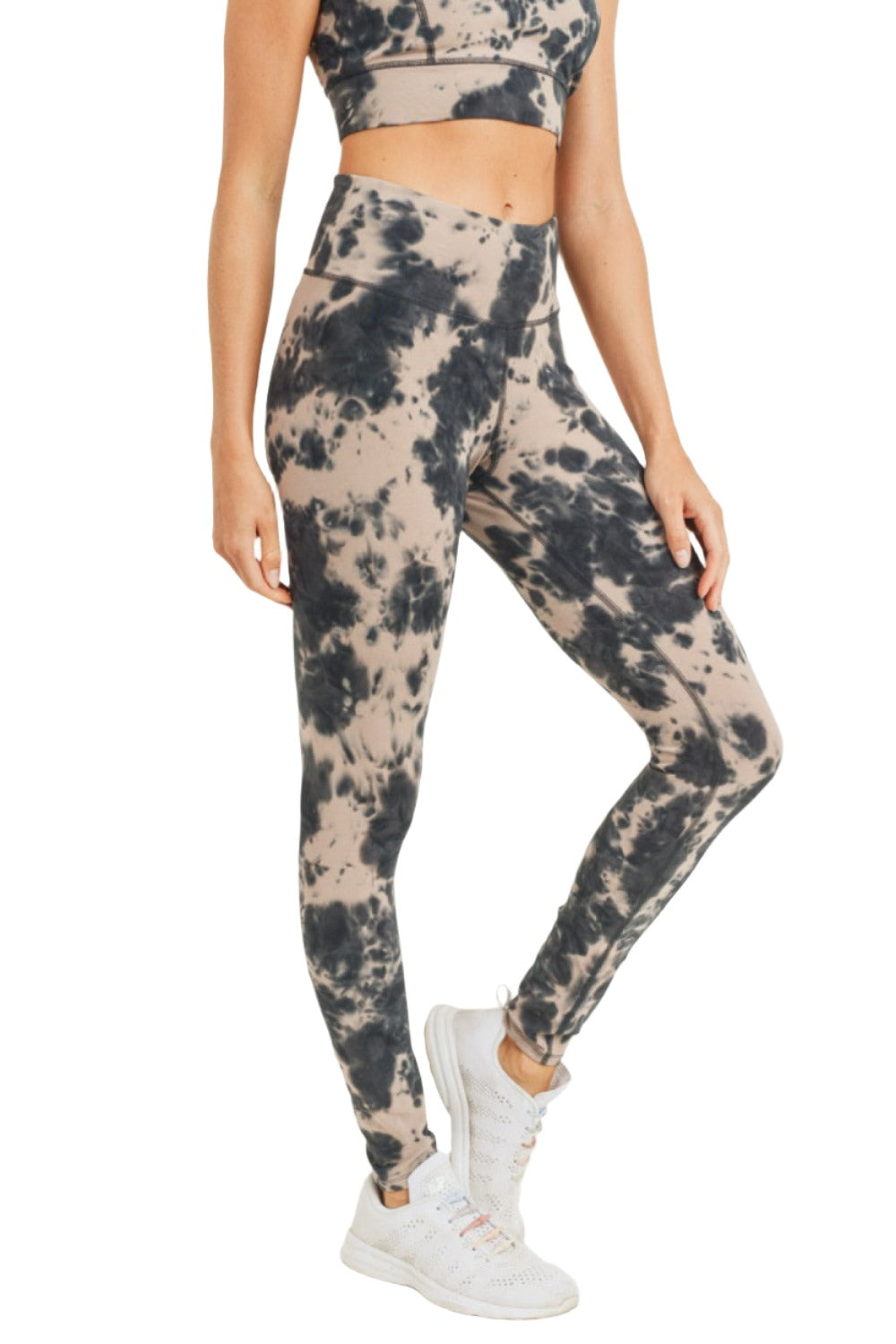 Mono B Tie Dye High Waist Legging APH2789 - Mushroom/Black - Side View