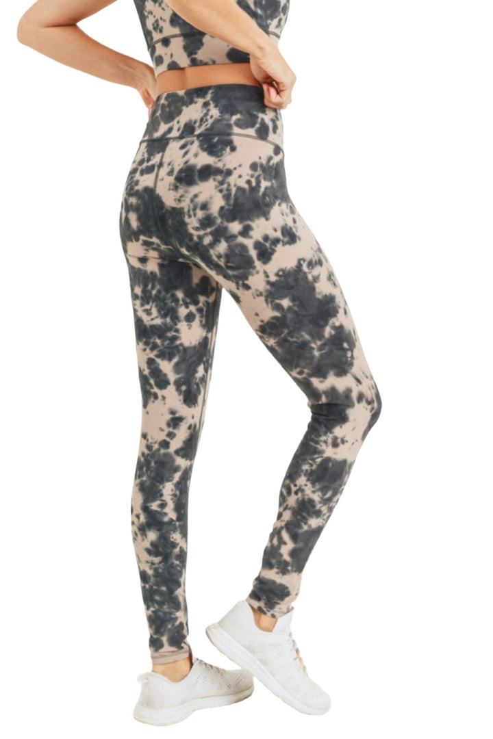 Mono B Tie Dye High Waist Legging APH2789 - Mushroom/Black - Back Side View