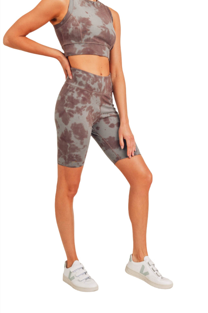 Tie-Dye Cotton Highwaist Bermuda Shorts APH2790 - Brown Tie Dye - Side View