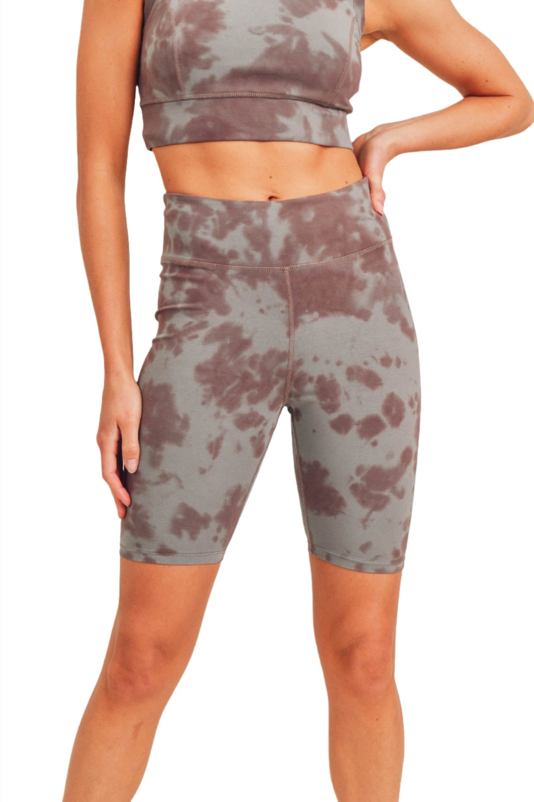 Tie-Dye Cotton Highwaist Bermuda Shorts APH2790 - Brown Tie Dye - Front View