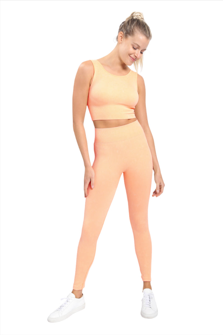 Mono B Ribbed Mineral Wash Seamless Legging APH2801 - Apricot Ice - Front Full View