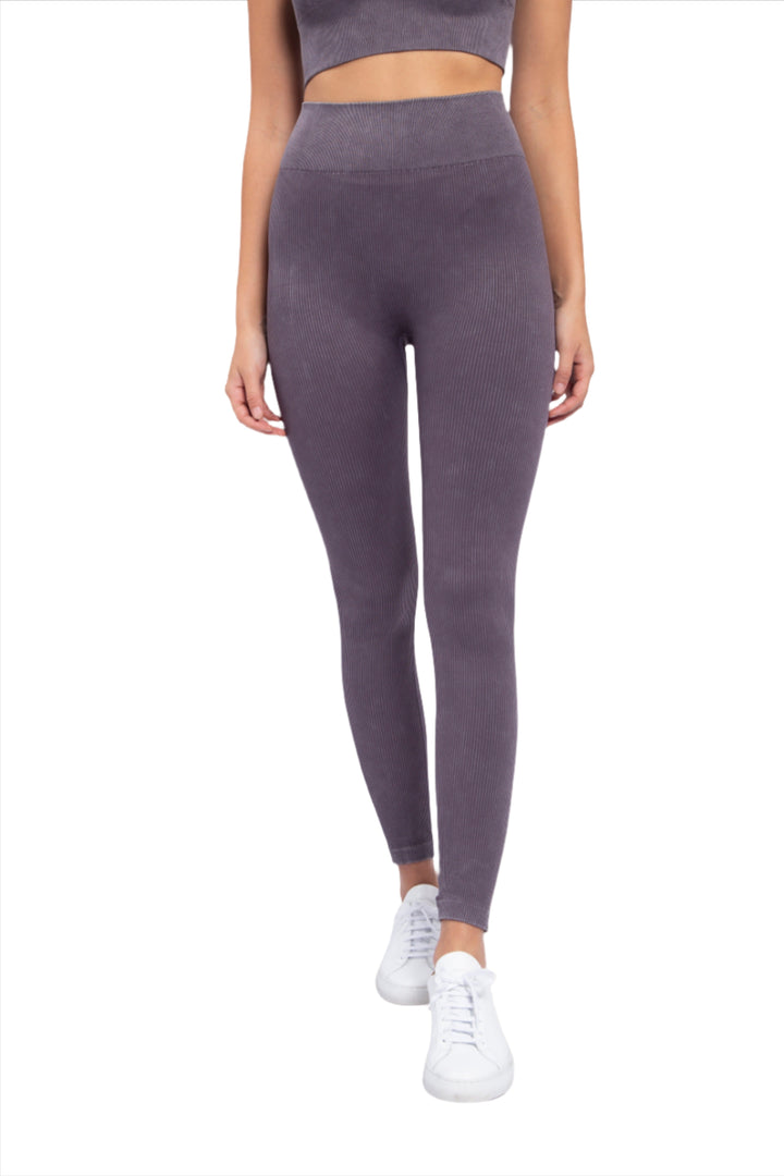 Mono B Ribbed Mineral Wash Seamless Legging APH2801 - Arcane - Front View