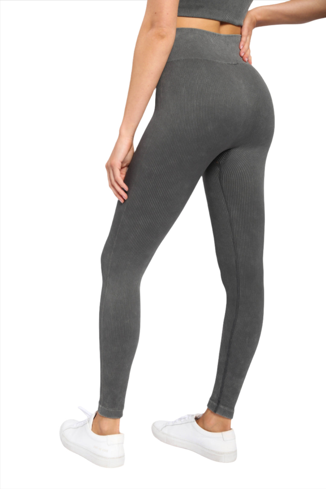 Mono B Ribbed Mineral Wash Seamless Legging APH2801 - Green 21 - Side View