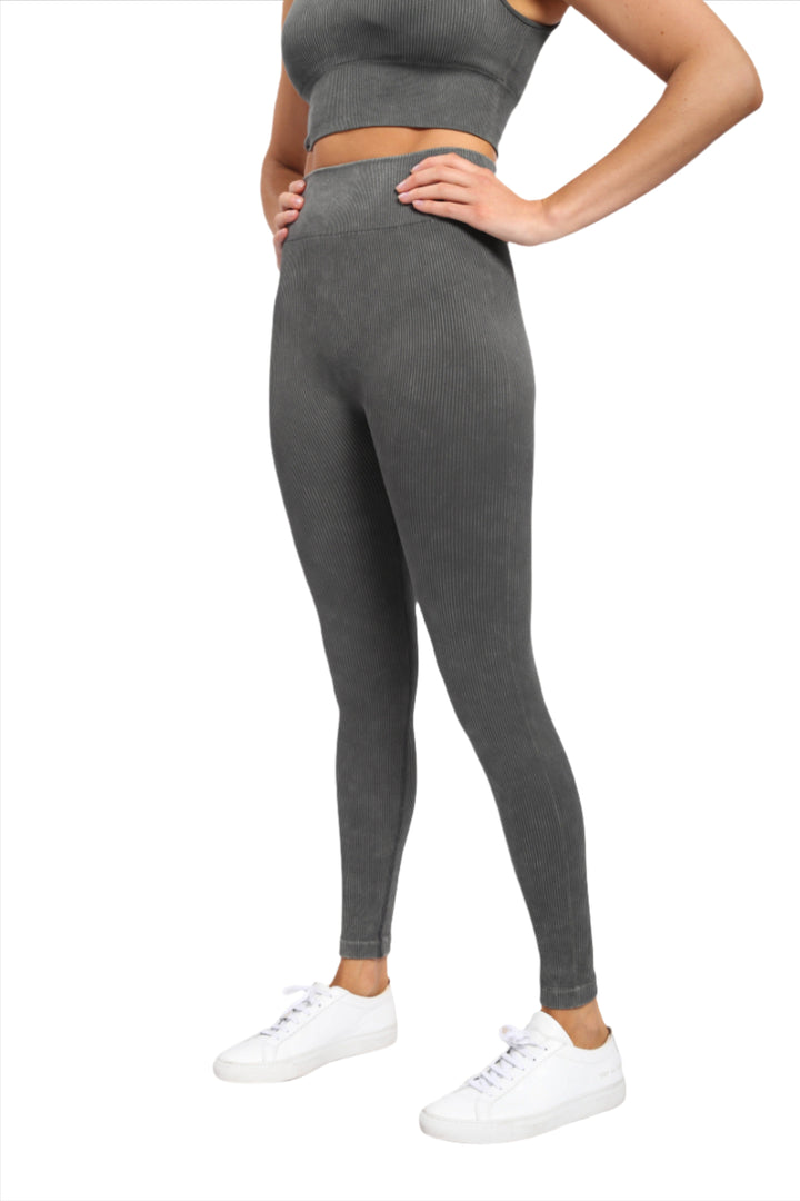 Mono B Ribbed Mineral Wash Seamless Legging APH2801 - Green 21 - Side View