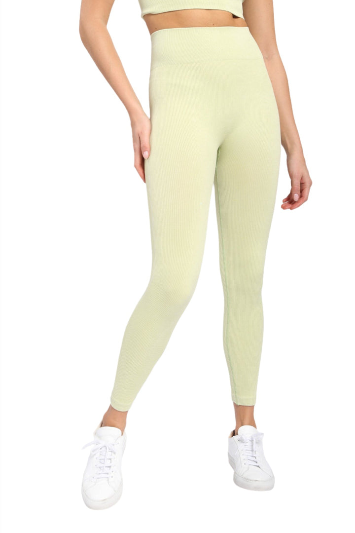 Mono B Ribbed Mineral Wash Seamless Legging APH2801 - Lily Green - Front View