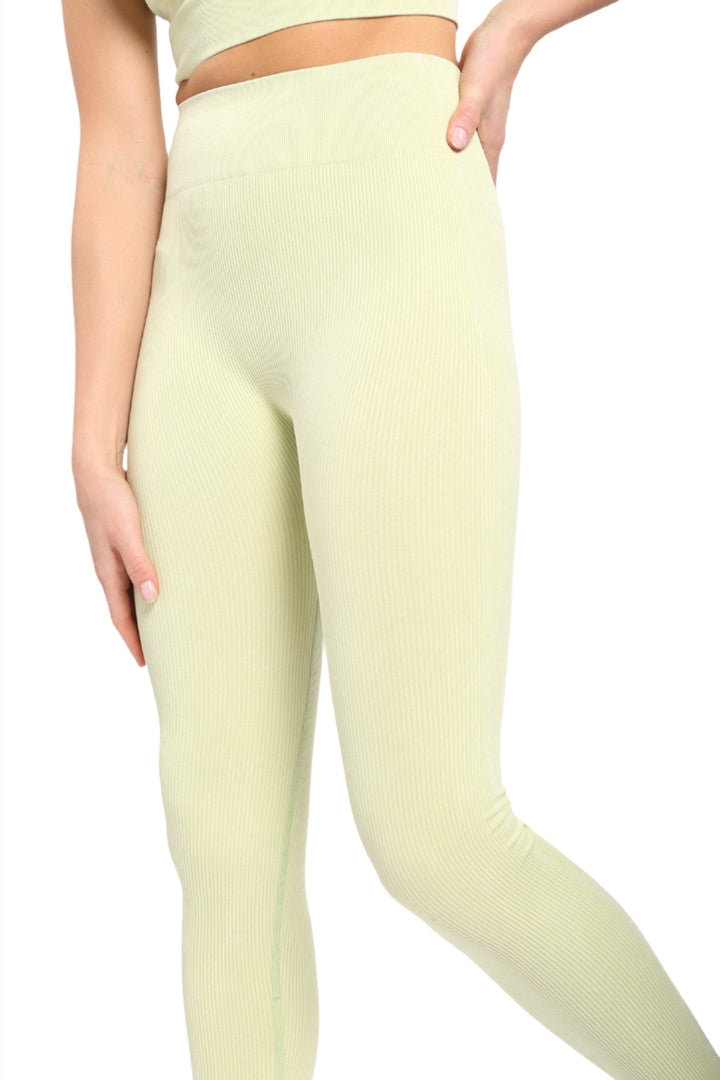 Mono B Ribbed Mineral Wash Seamless Legging APH2801 - Lily Green - Side Rear View