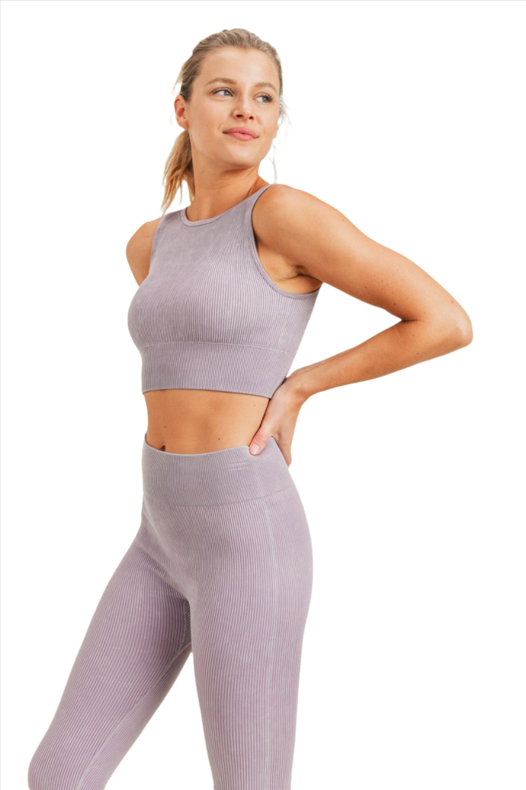 Mono B Ribbed Cut-Out Back Mineral Wash Seamless Bra Top AT2802 - Nirvana - Side View