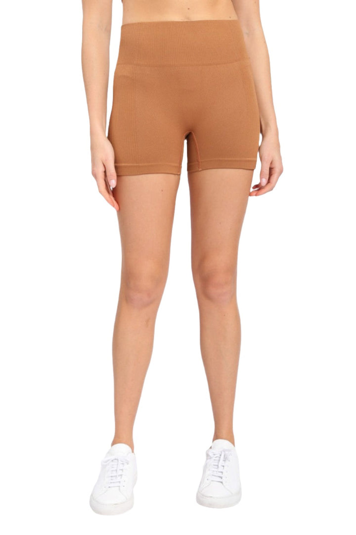 Mono B Ribbed Seamless Short Shorts APH2815 - Mud - Front View