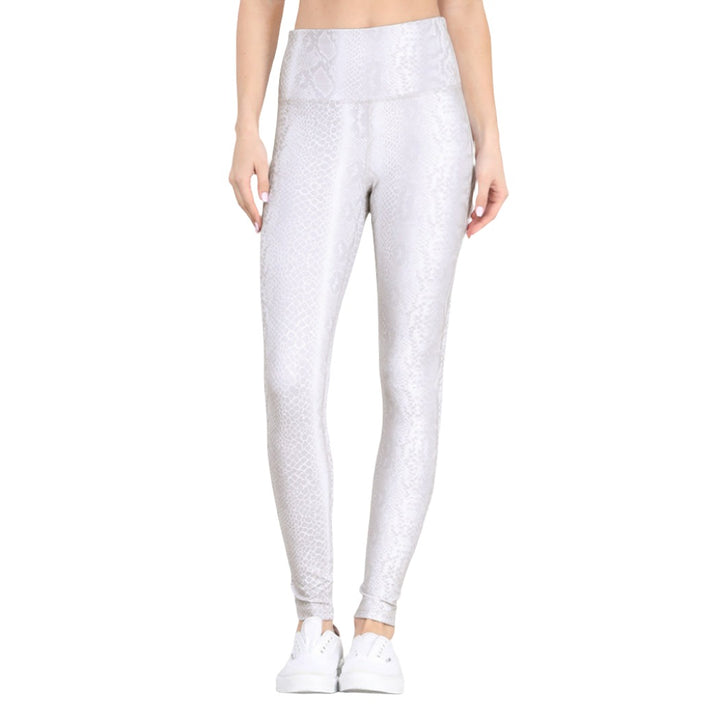 Mono B Grey Snake Print Leggings APH2828 - Grey Snake - Front View