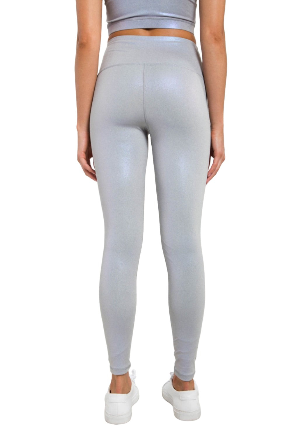 Mono B APH2862 Pearlescent Holo Foil High-Waisted Leggings - Mist - Back View