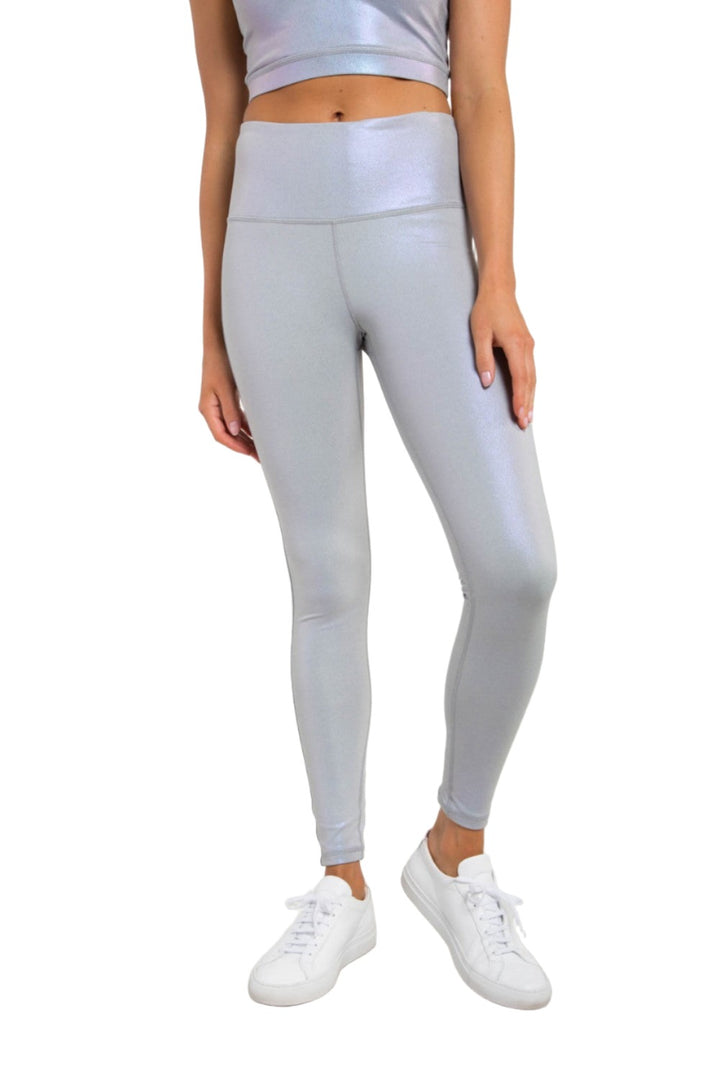 Mono B APH2862 Pearlescent Holo Foil High-Waisted Leggings - Mist - Front View