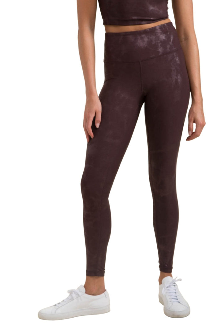 Mono B Metallic Foil Printed High-Waist Leggings APH2873 and Plus - Burgundy - Front View