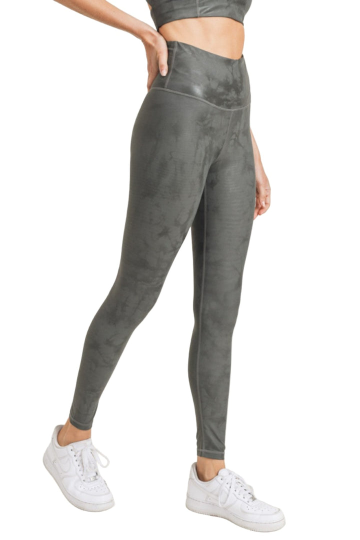 Mono B Metallic Foil Printed High-Waist Leggings APH2873 and Plus - Gunmetal - Side View