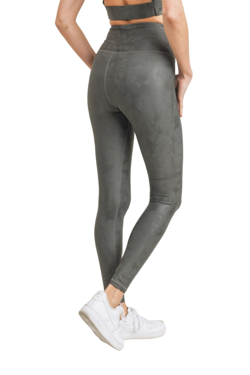 Mono B Metallic Foil Printed High-Waist Leggings APH2873 and Plus - Gunmetal - Back Side View