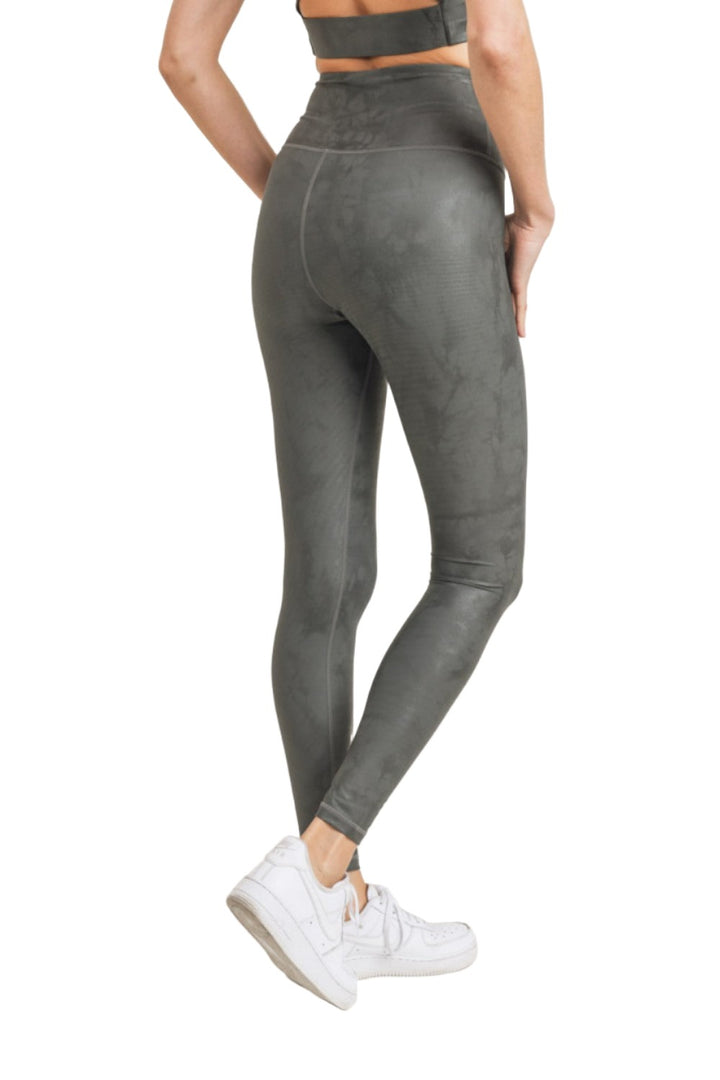 Mono B Metallic Foil Printed High-Waist Leggings APH2873 and Plus - Gunmetal - Back Side View