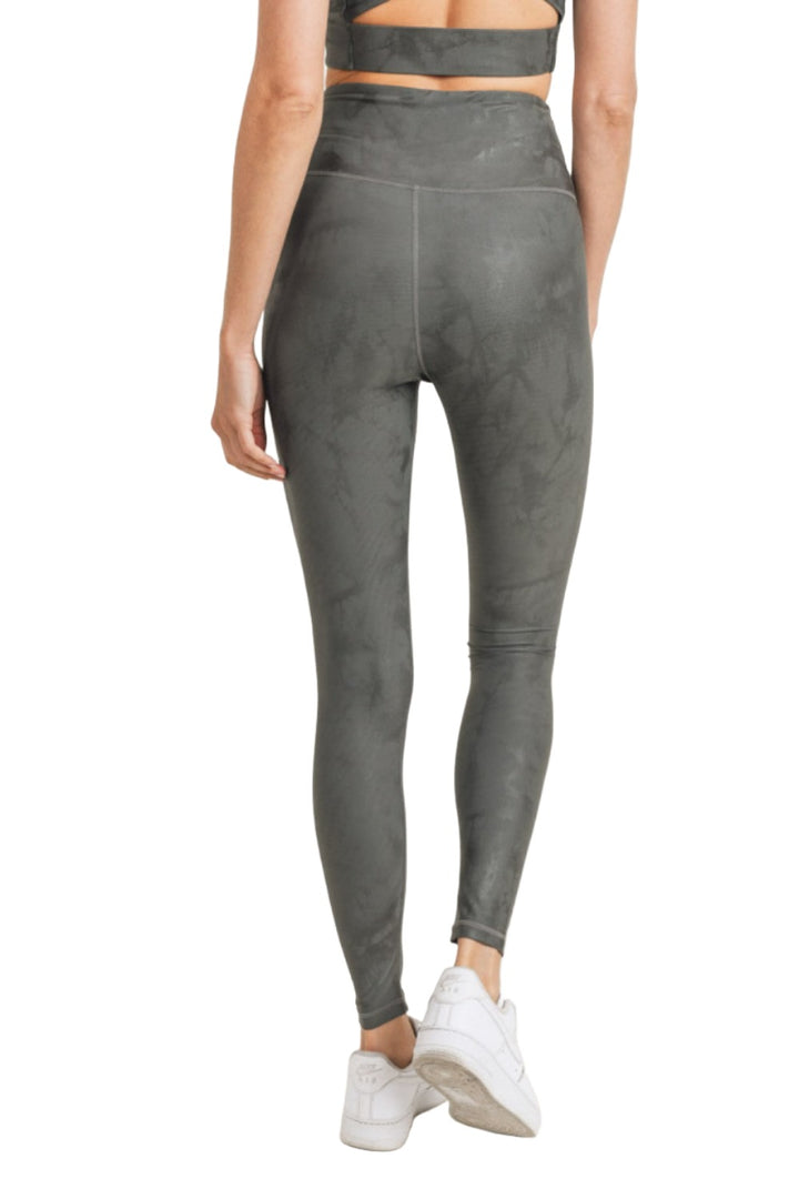 Mono B Metallic Foil Printed High-Waist Leggings APH2873 and Plus - Gunmetal - Back View