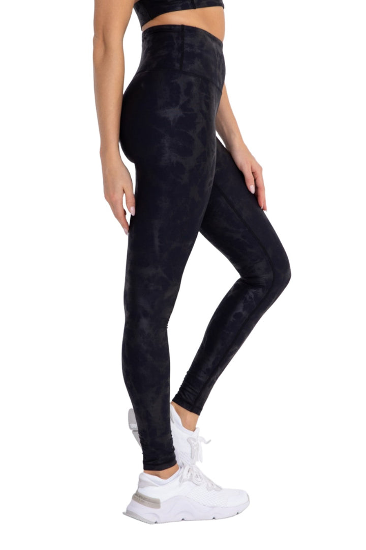 Mono B Metallic Foil Printed High-Waist Leggings APH2873 and Plus - Navy/Black Foil - Side View