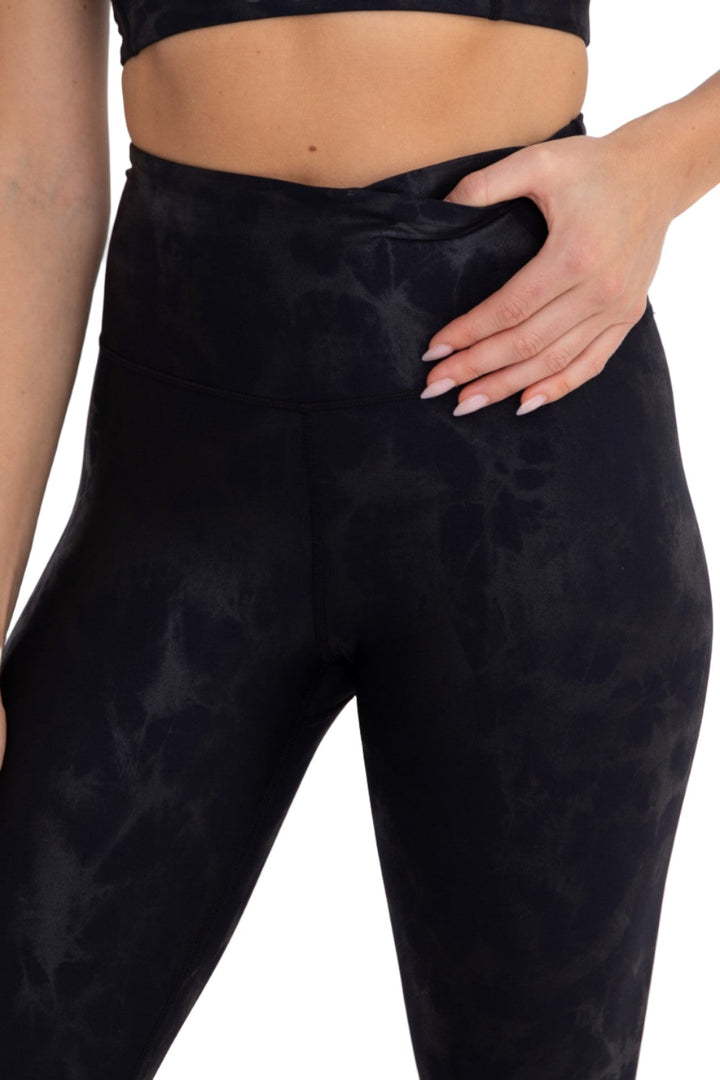 Mono B Metallic Foil Printed High-Waist Leggings APH2873 and Plus - Navy/Black Foil - Rear View