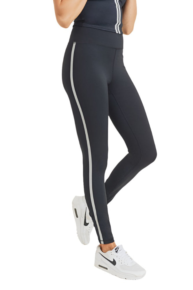 Mono B Side Line Reflective Leggings and Plus APH2924 - Black - Side View