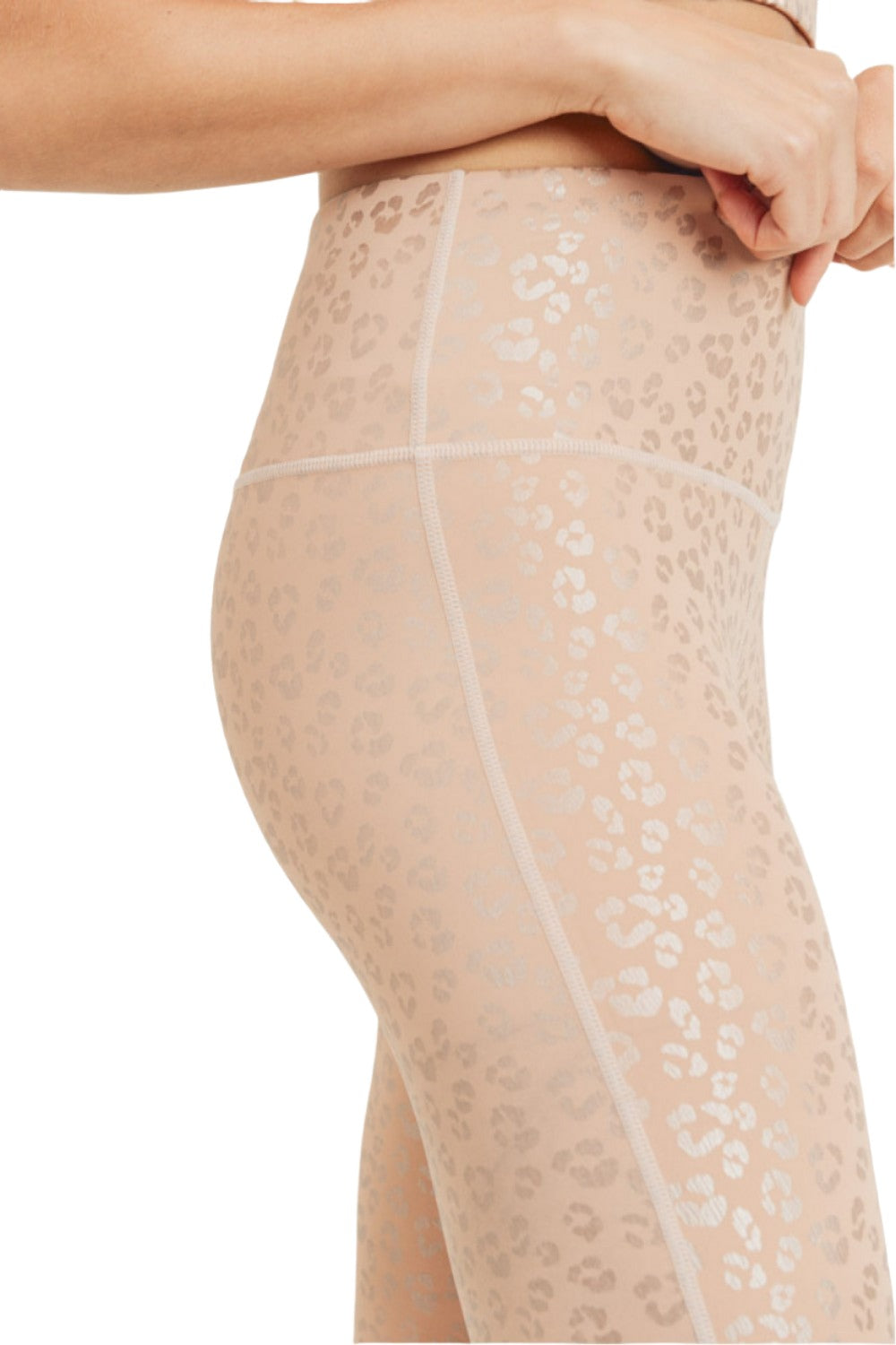 Mono B Peach Leopard Foil Print High-Waisted Leggings APH2936 - Peach Leotard - Rear View