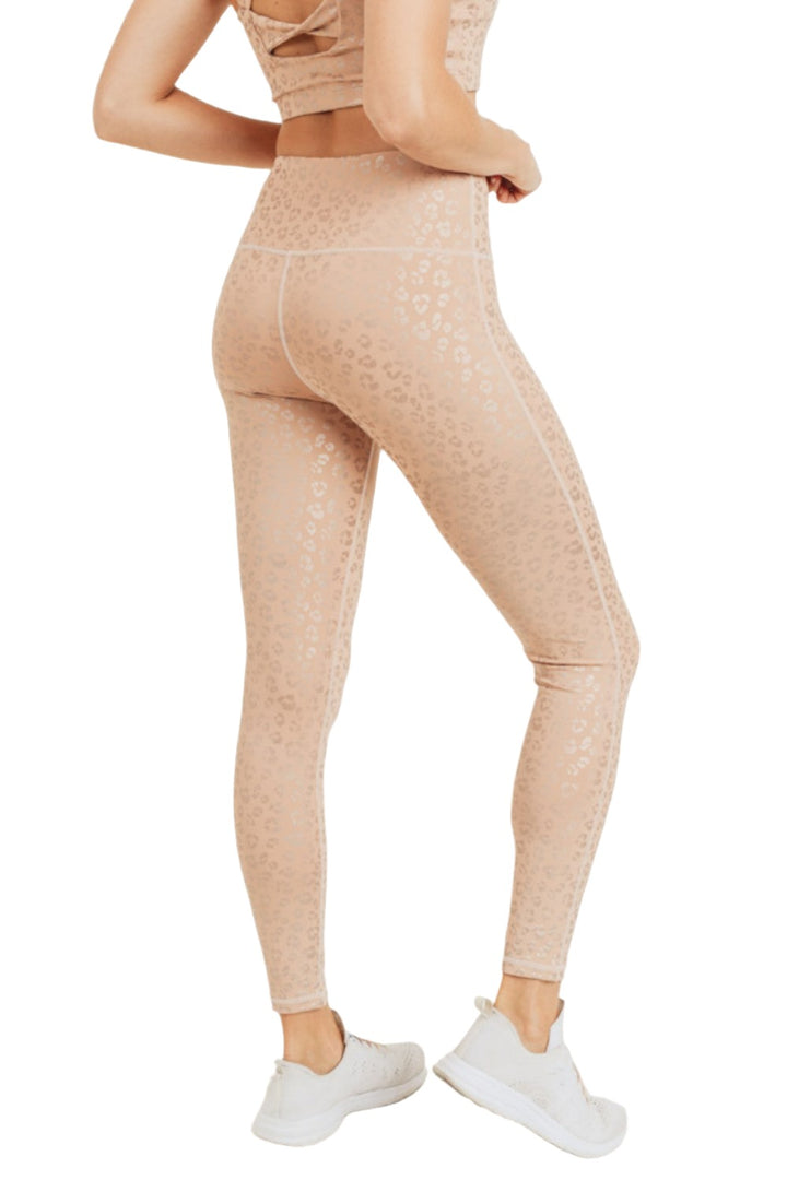 Mono B Peach Leopard Foil Print High-Waisted Leggings APH2936 - Peach Leotard - Side View