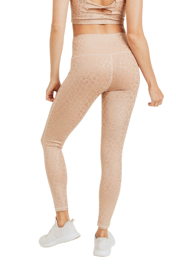 Mono B Peach Leopard Foil Print High-Waisted Leggings APH2936 - Peach Leotard - Back View