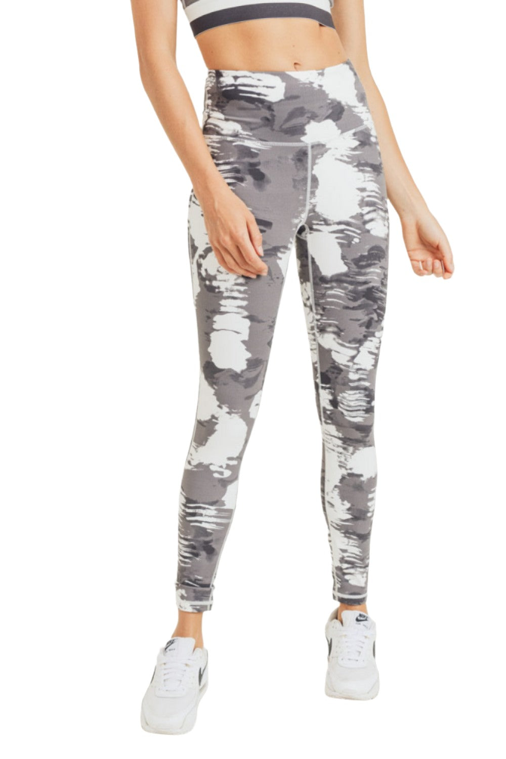 Mono B White Cloud Print Highwaist Leggings APH2938 Plus - White Cloud - Front View