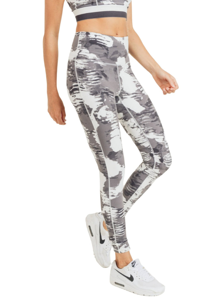 Mono B White Cloud Print Highwaist Leggings APH2938 Plus - White Cloud - Side View