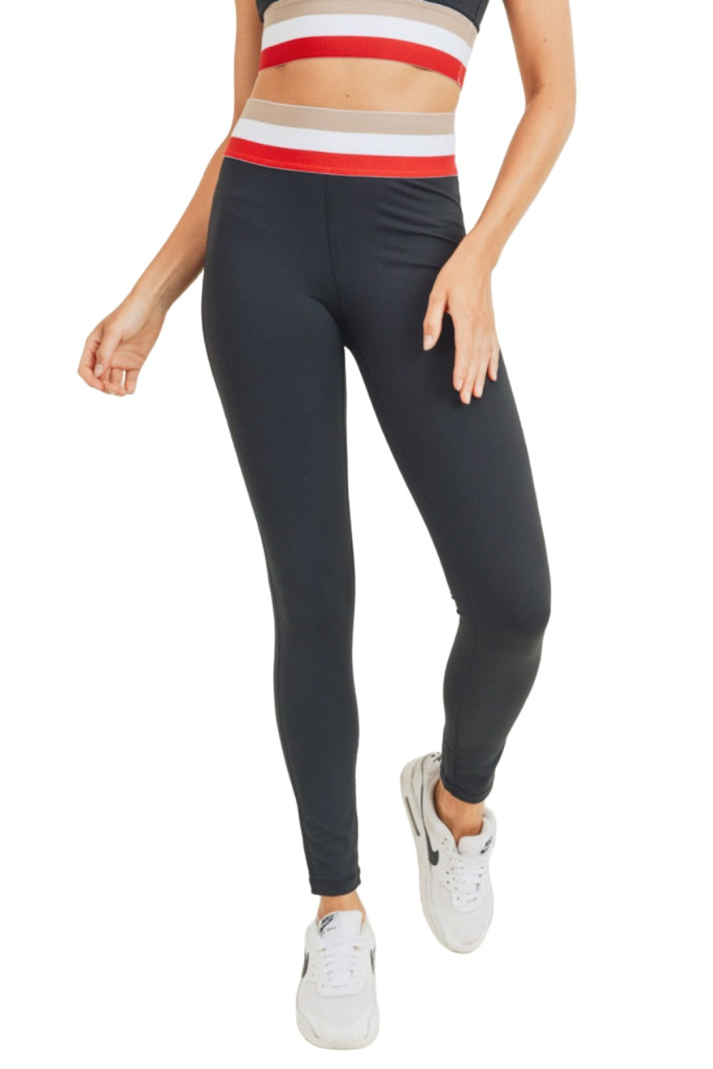 Mono B Cherry Irish Coffee Tricolor Band Highwaist Leggings APH2944 - Black - Front View