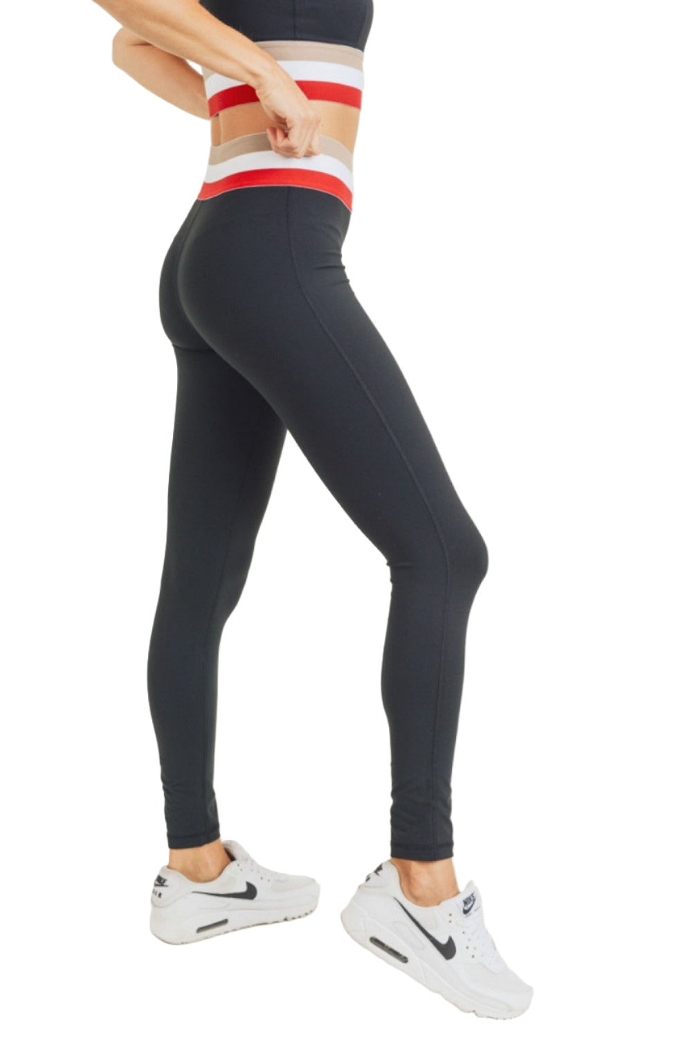 Mono B Cherry Irish Coffee Tricolor Band Highwaist Leggings APH2944 - Black - Side View