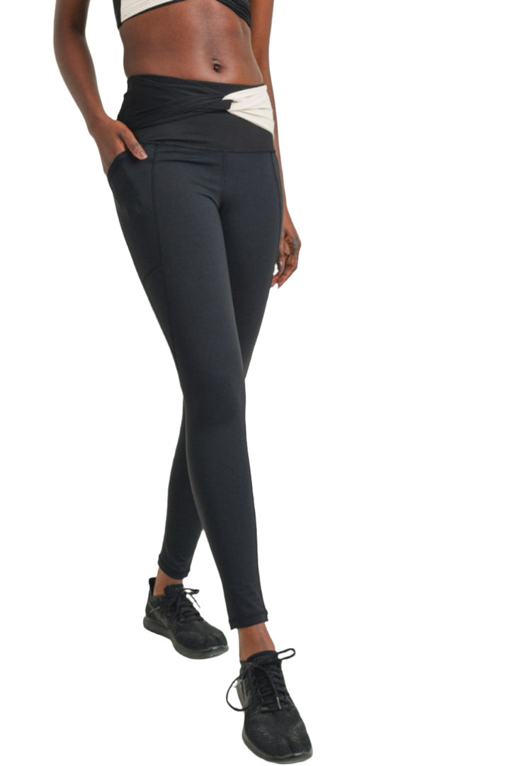 Mono B Split Twisted High Waist Leggings APH2969 - Black - Front View
