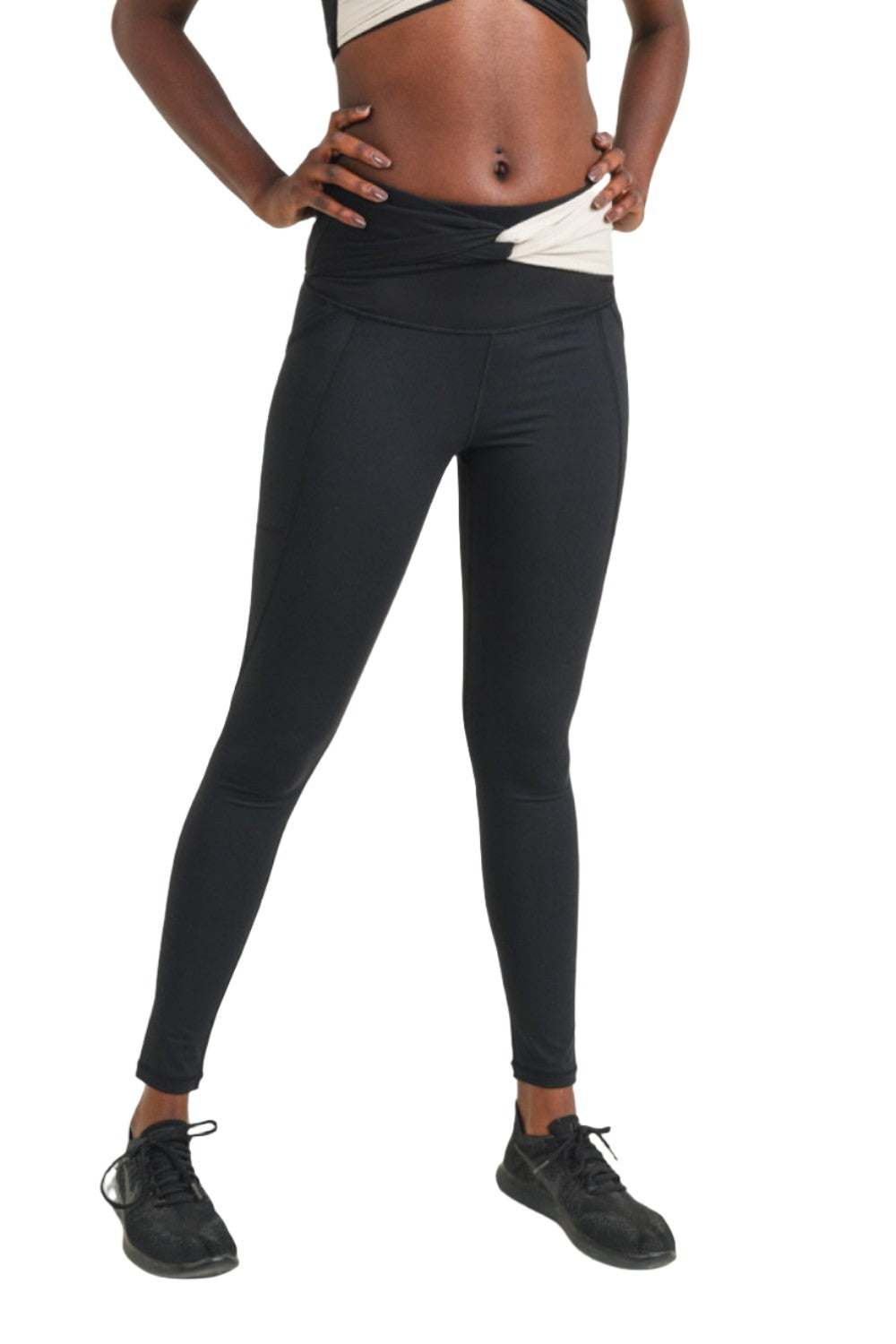 Mono B Split Twisted High Waist Leggings APH2969 - Black - Front View2