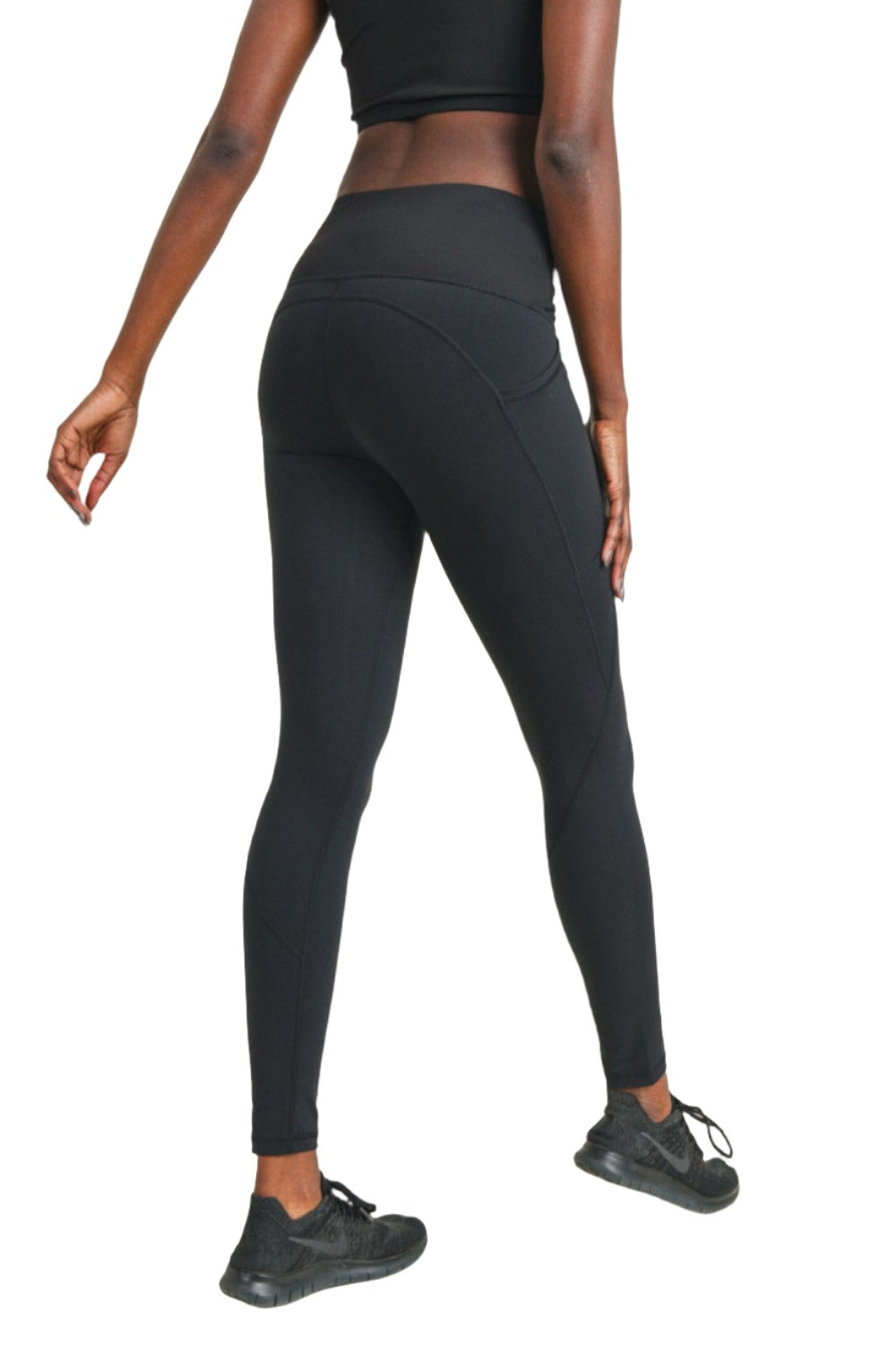Mono B Split Twisted High Waist Leggings APH2969 - Black - Back View