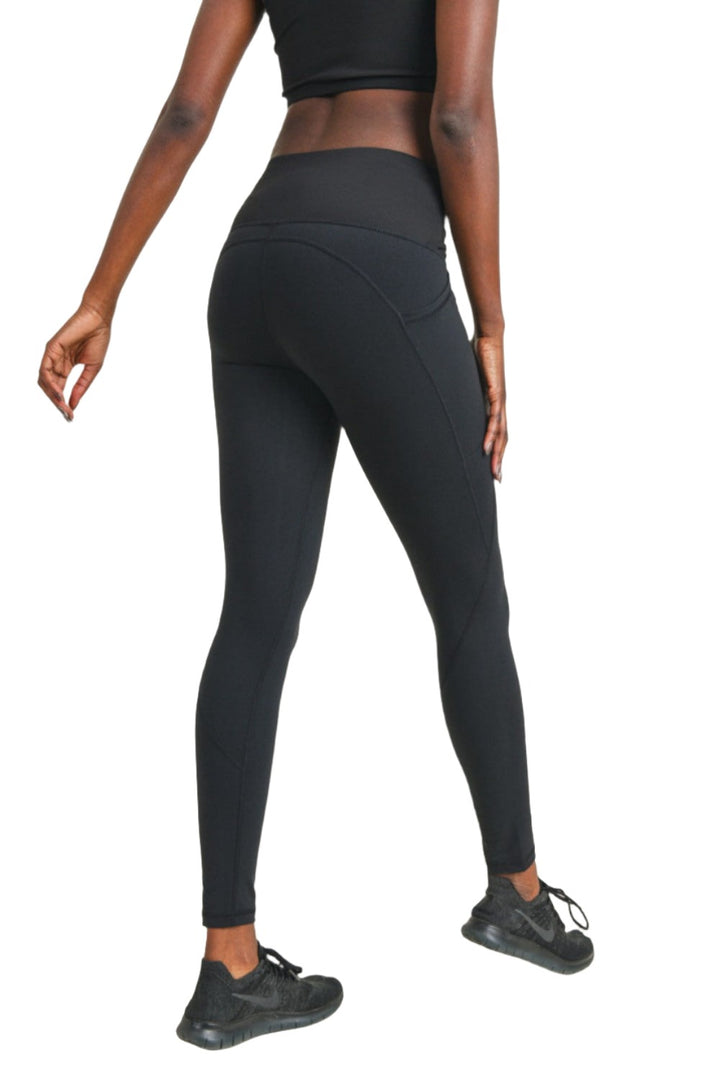 Mono B Split Twisted High Waist Leggings APH2969 - Black - Back View