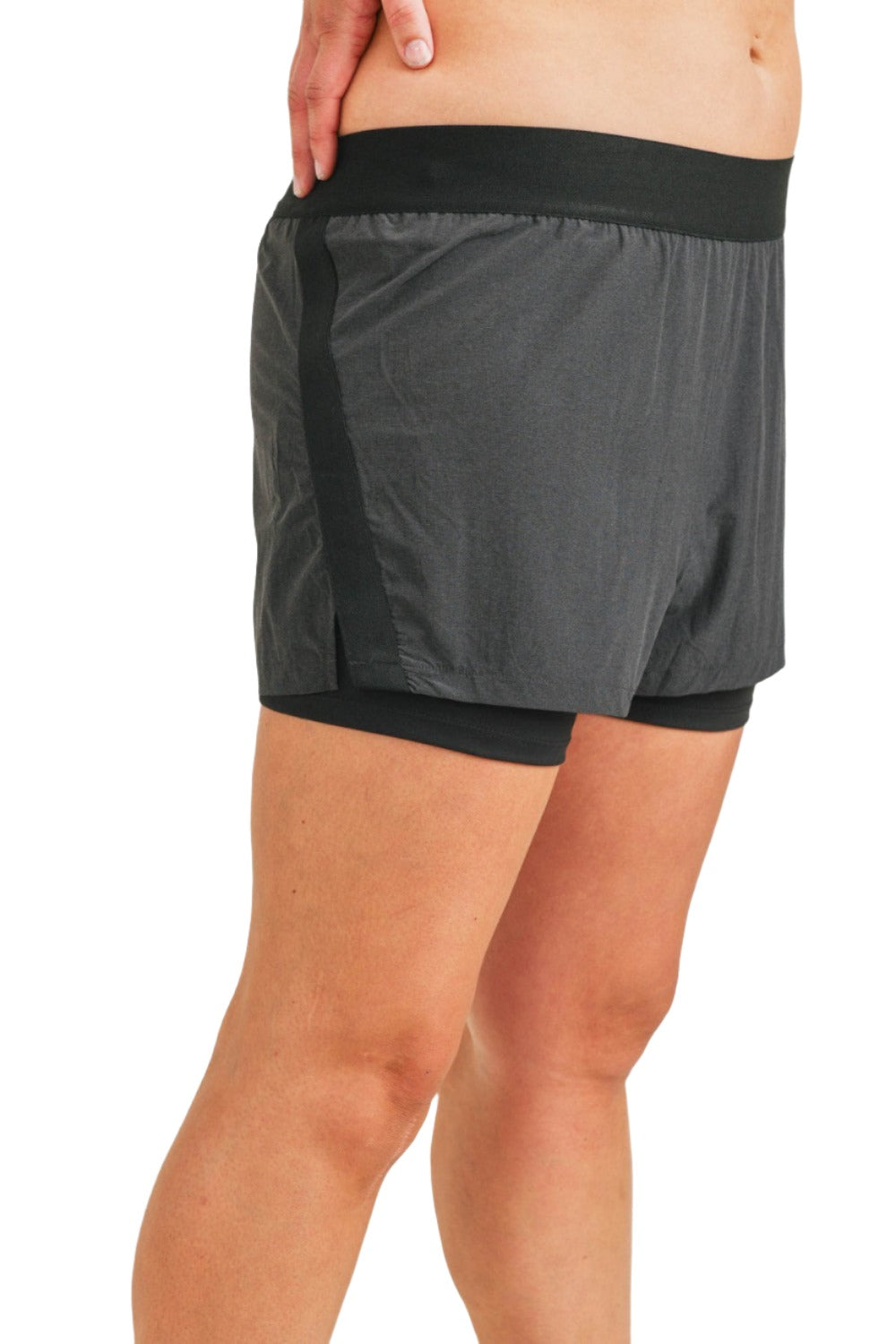 Mono B Two-Toned Shorts APH2981 and Plus - Black - Side View