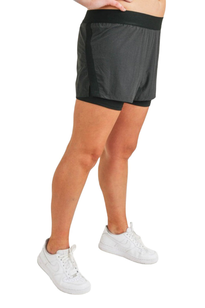 Mono B Two-Toned Shorts APH2981 and Plus - Black - Side View2