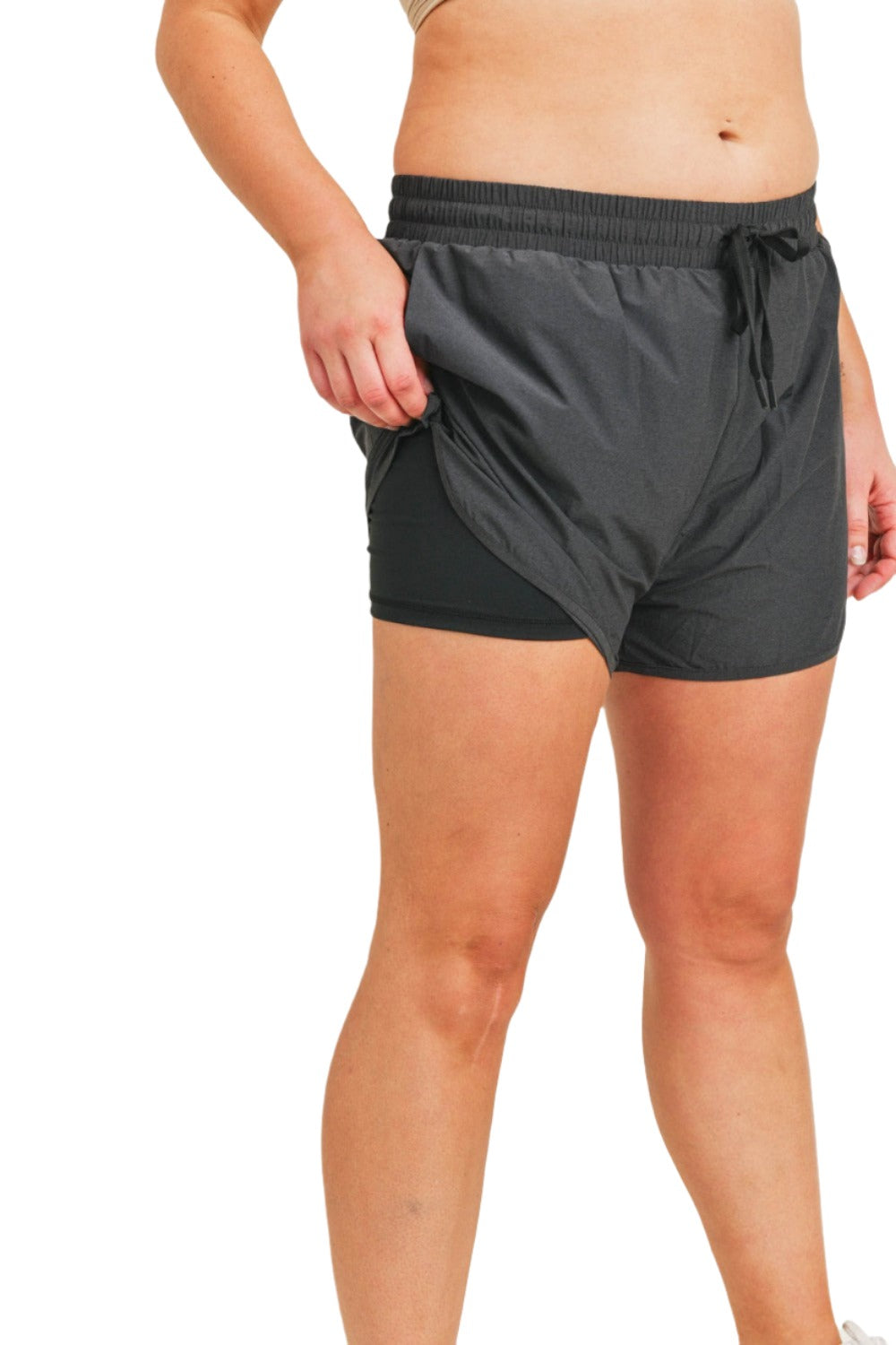 Mono B High Waist Double Dolphin Shorts APH2982 - Black - Side View
