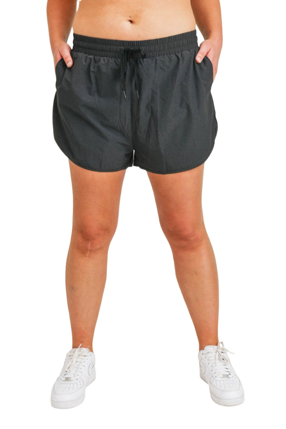 Mono B High Waist Double Dolphin Shorts APH2982 - Black - Front View