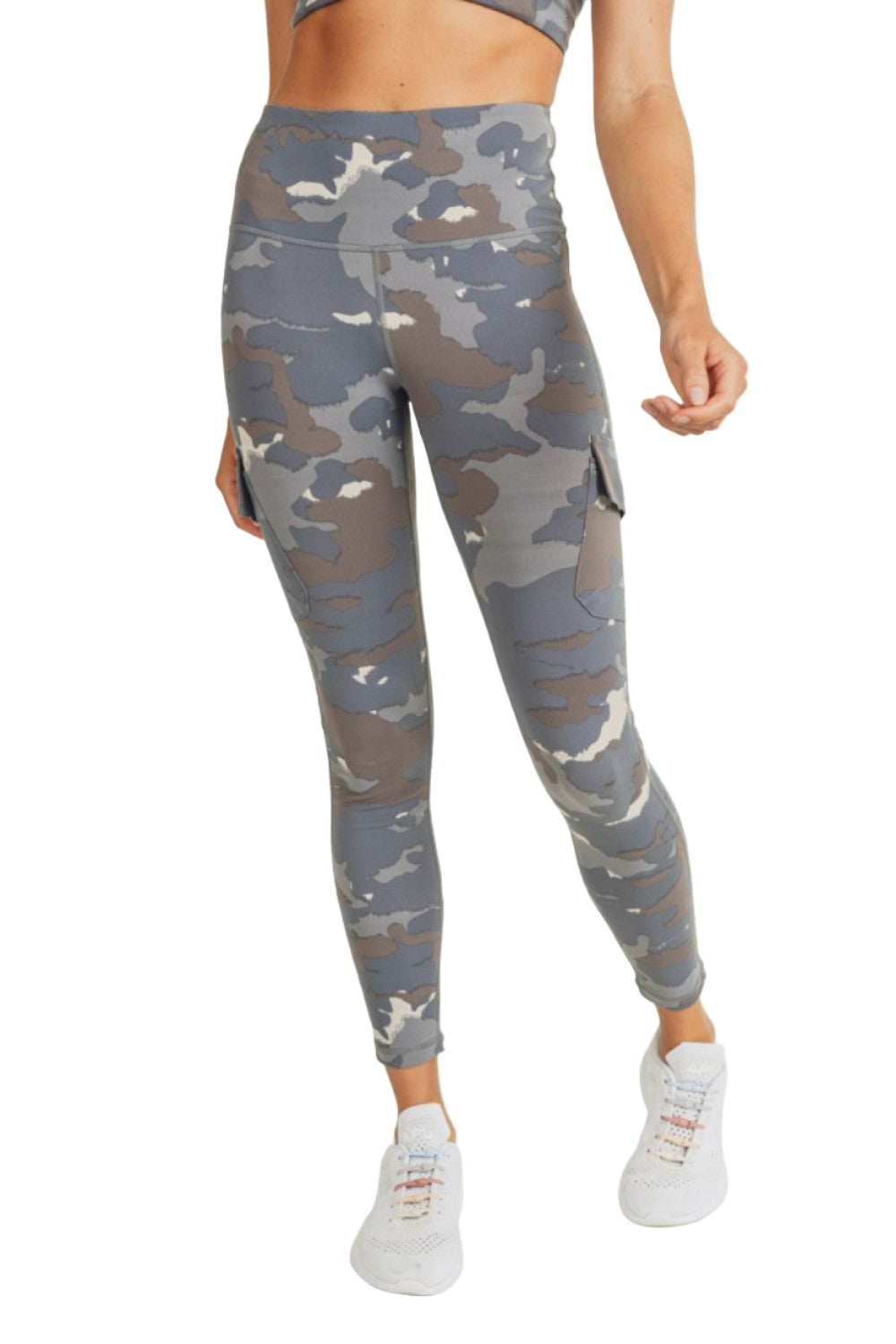 Mono B Blue Tundra Camo Cargo Hybrid High-Waisted Leggings APH2988 and Plus - Blue Tundra camo - Front View