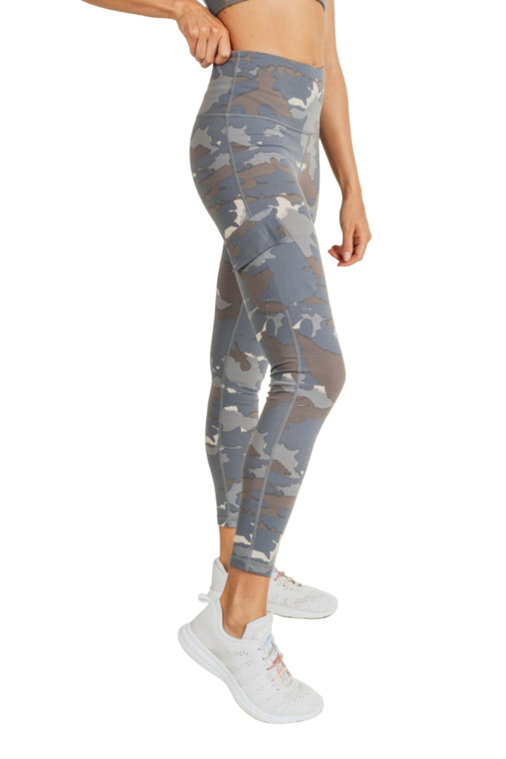 Mono B Blue Tundra Camo Cargo Hybrid High-Waisted Leggings APH2988 and Plus - Blue Tundra camo - Side View