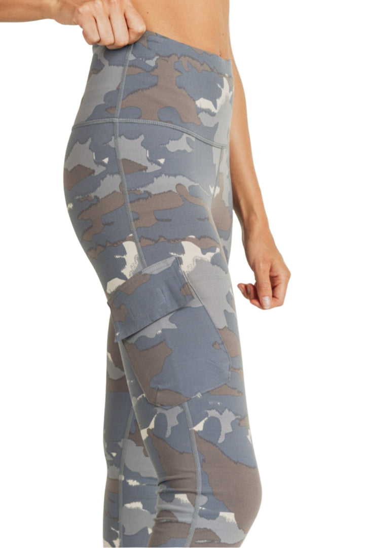 Mono B Blue Tundra Camo Cargo Hybrid High-Waisted Leggings APH2988 and Plus - Blue Tundra camo - Rear View