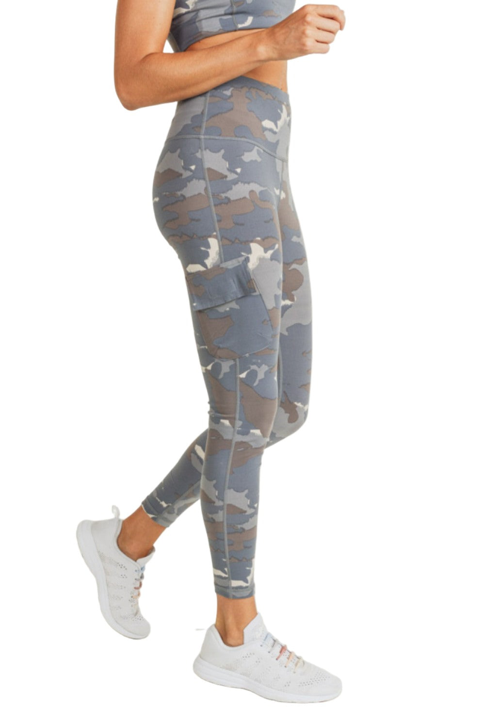 Mono B Blue Tundra Camo Cargo Hybrid High-Waisted Leggings APH2988 and Plus - Blue Tundra camo - Side View