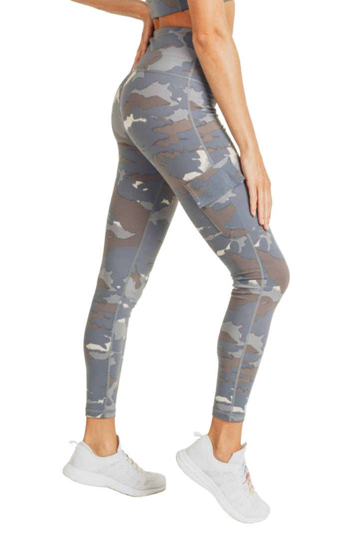 Mono B Blue Tundra Camo Cargo Hybrid High-Waisted Leggings APH2988 and Plus - Blue Tundra camo - Side View