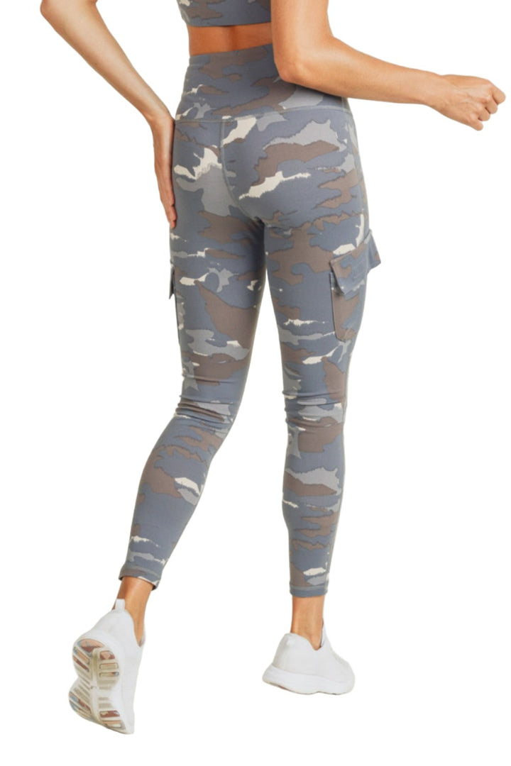 Mono B Blue Tundra Camo Cargo Hybrid High-Waisted Leggings APH2988 and Plus - Blue Tundra camo - Back View