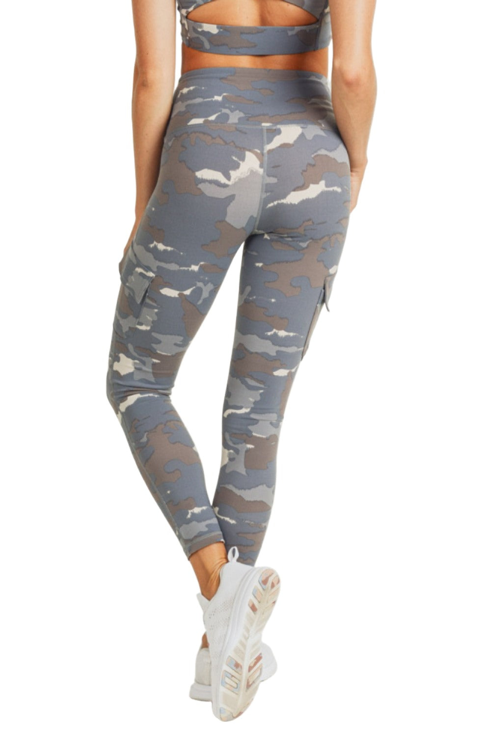 Mono B Blue Tundra Camo Cargo Hybrid High-Waisted Leggings APH2988 and Plus - Blue Tundra camo - Back View